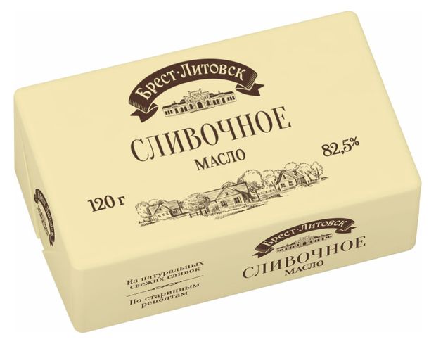 Масло сладкосливочное «Брест-Литовск» несоленое из натуральных сливок 82,5% БЗМЖ Беларусь, 120 г
